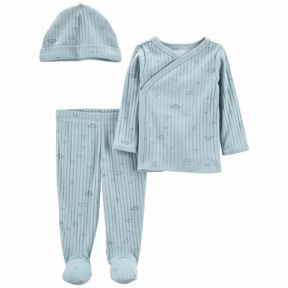 Carter’s 3-Piece Side-Snap Top & Pant Set - Baby Unisex Blue Newborn